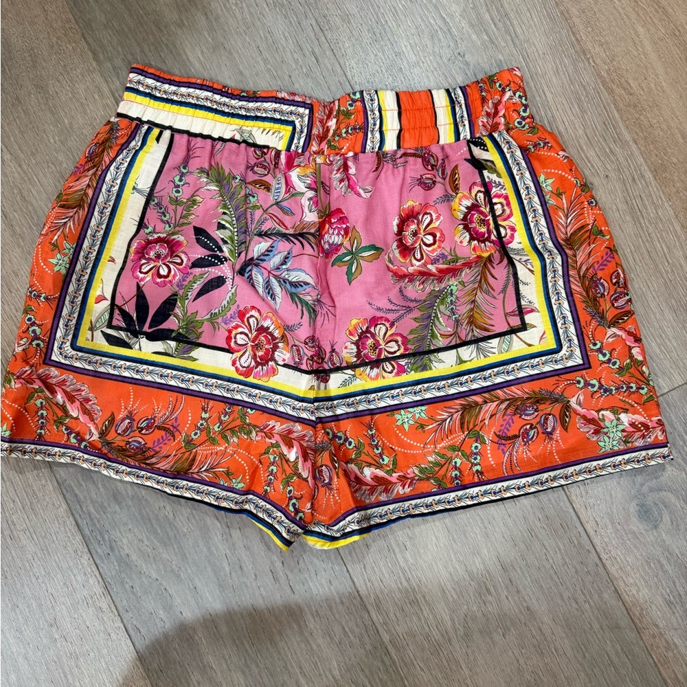 Lavender Brown Orange & Pink Floral Athletic Shorts - Picture 2 of 3
